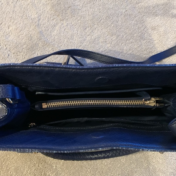 Cole Haan blue woven top handle bag. Leather  hold hardware - Picture 5 of 10